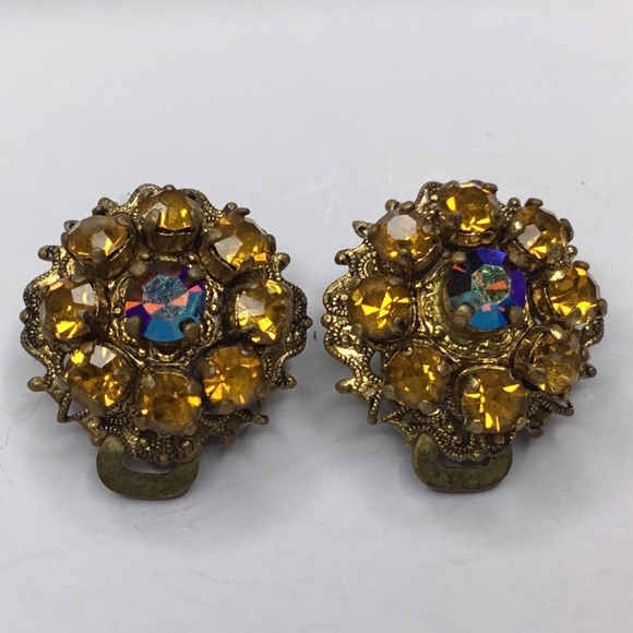 VINTAGE Gorgeous Brooch and earring set Amber and faux pearls - Picture 5 of 5